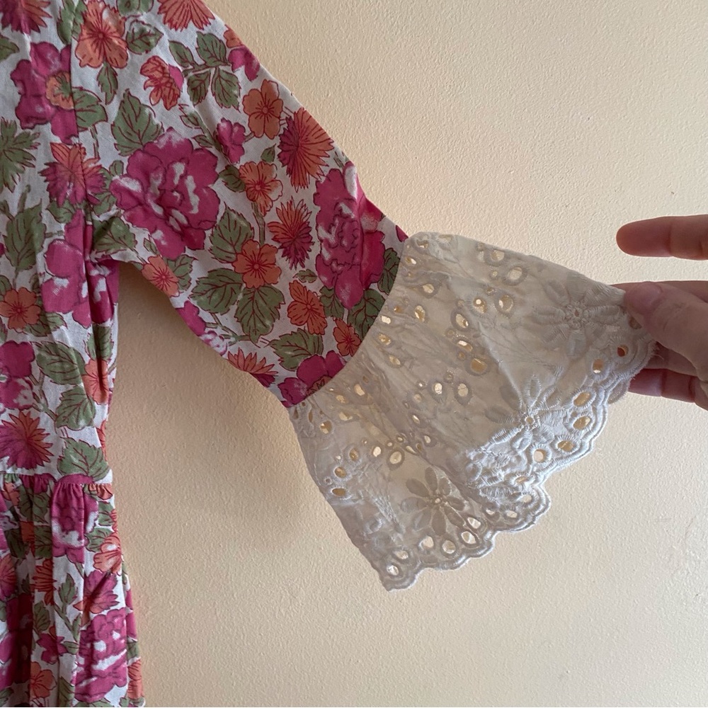 Utsa Kids Floral Lace Sleeve Dress Girls Size 9/10 Pink Boho Cottagecore - Picture 6 of 15